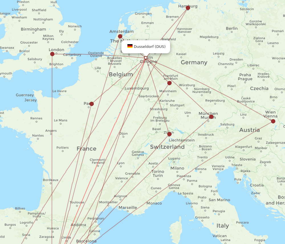 VLC to DUS flights and routes map