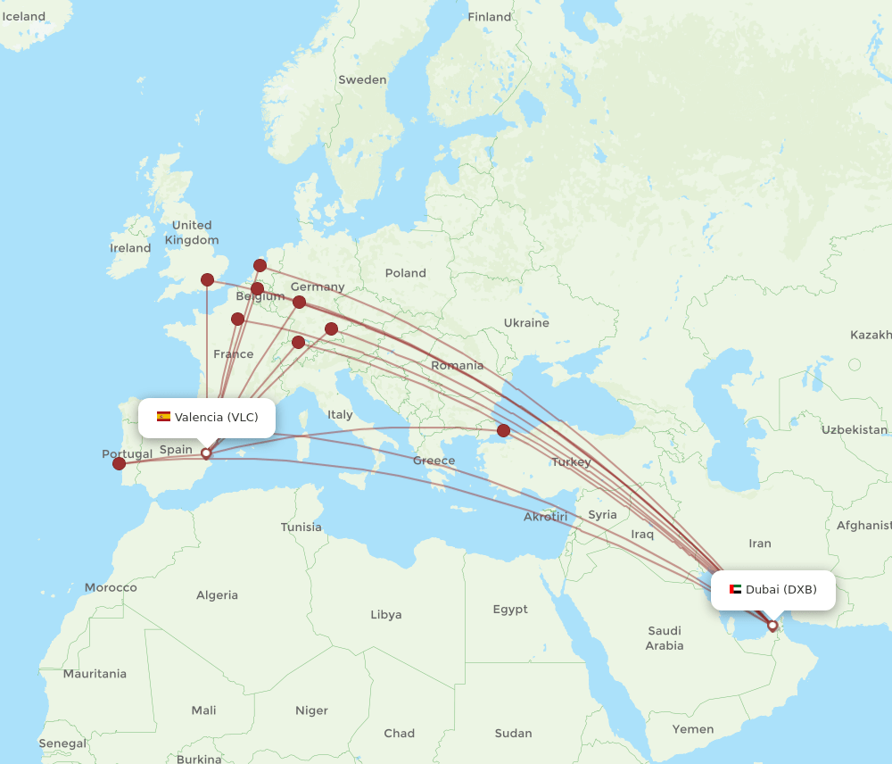 VLC-DXB flight routes