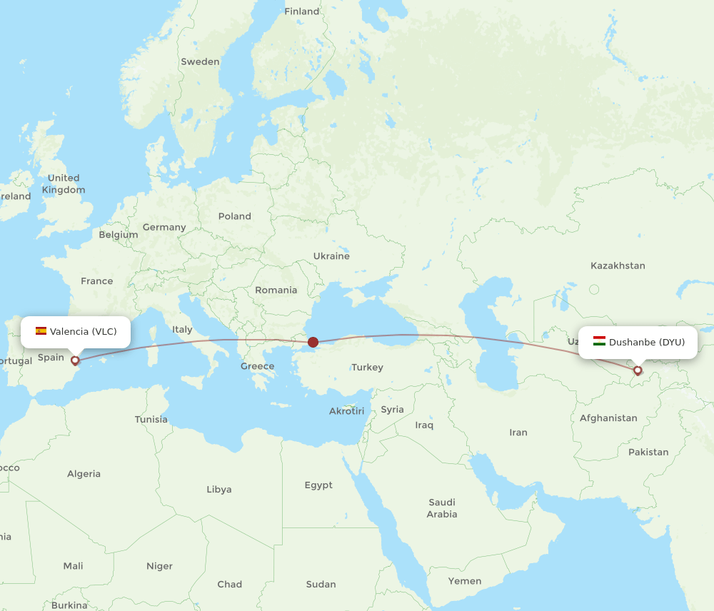 VLC-DYU flight routes