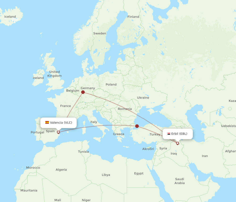 VLC-EBL flight routes
