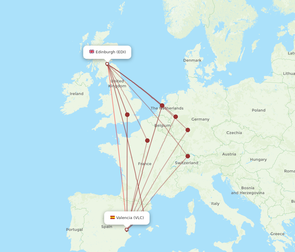 VLC to EDI flights and routes map