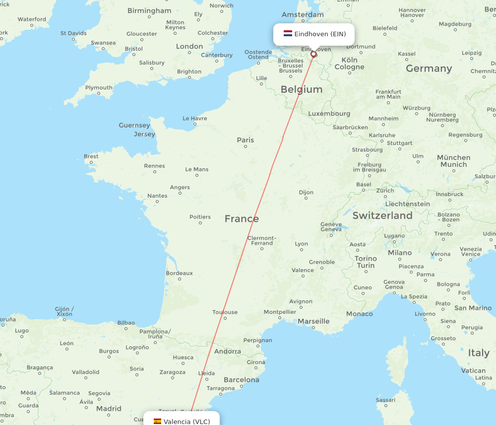 VLC to EIN flights and routes map