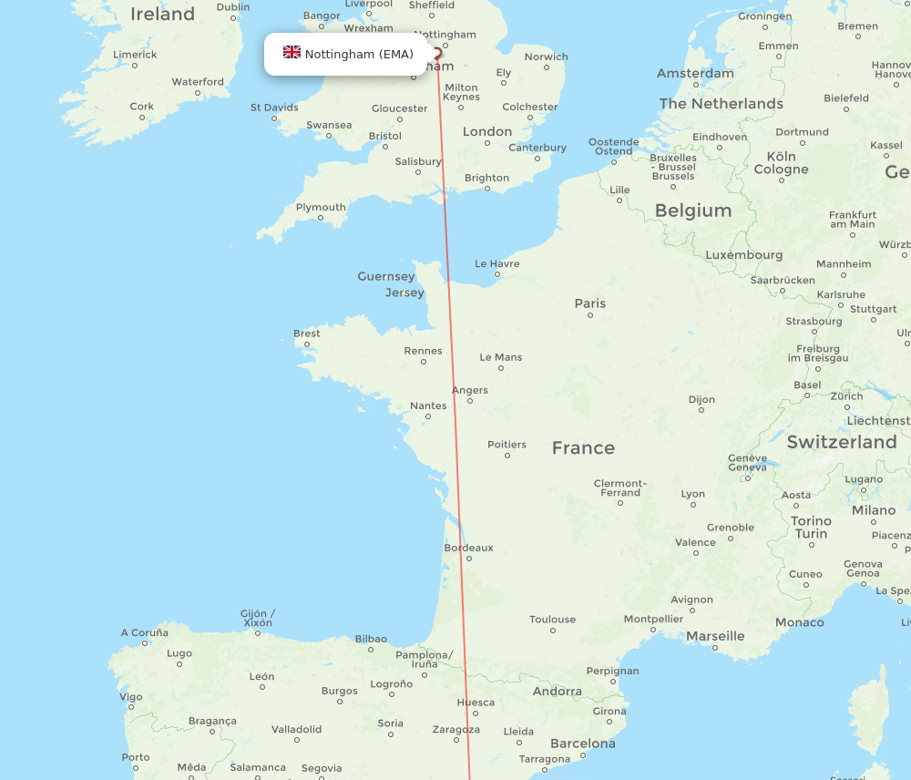 Leicestershire - Valencia route map and flight paths