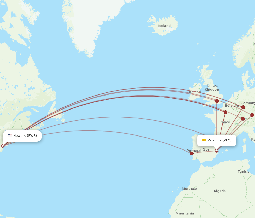 VLC-EWR flight routes