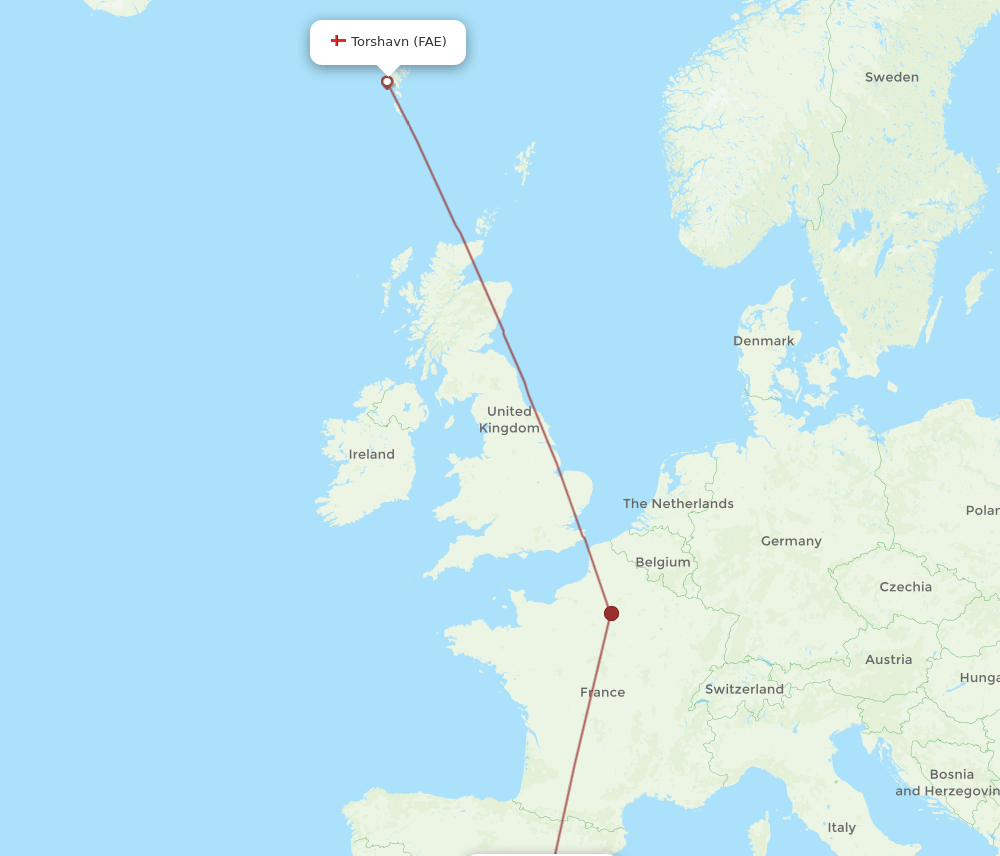 VLC to FAE flights and routes map