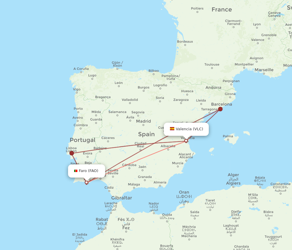 VLC to FAO flights and routes map