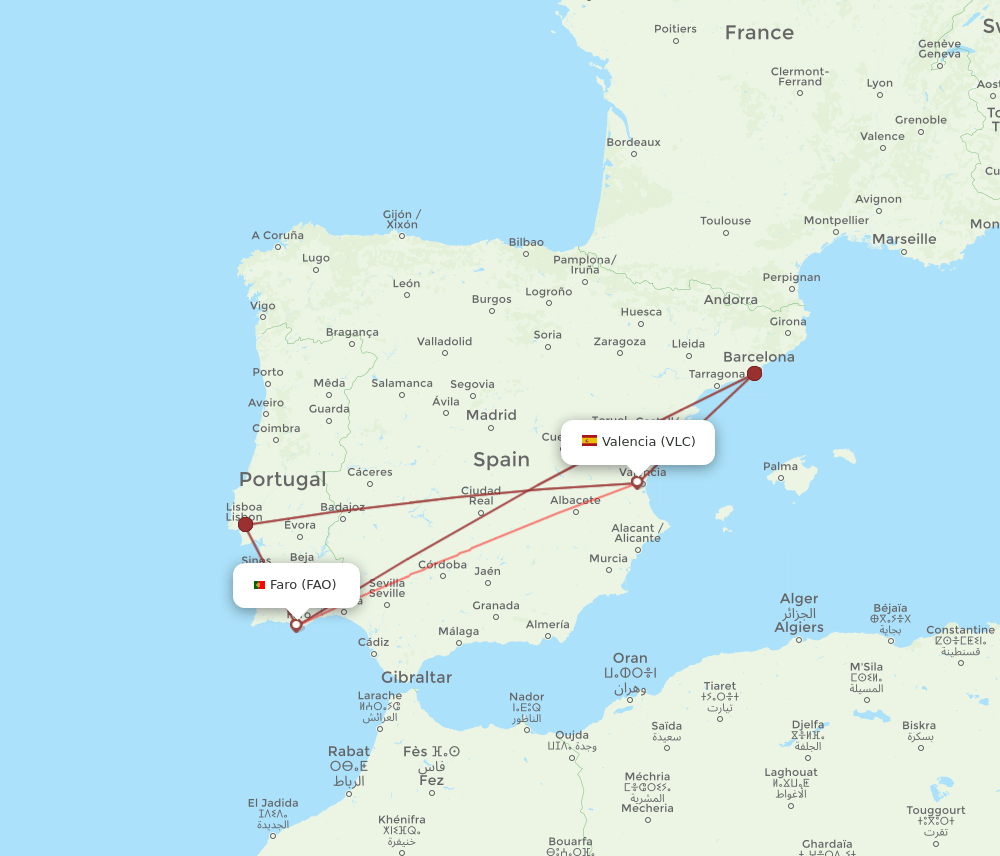 VLC-FAO flight routes