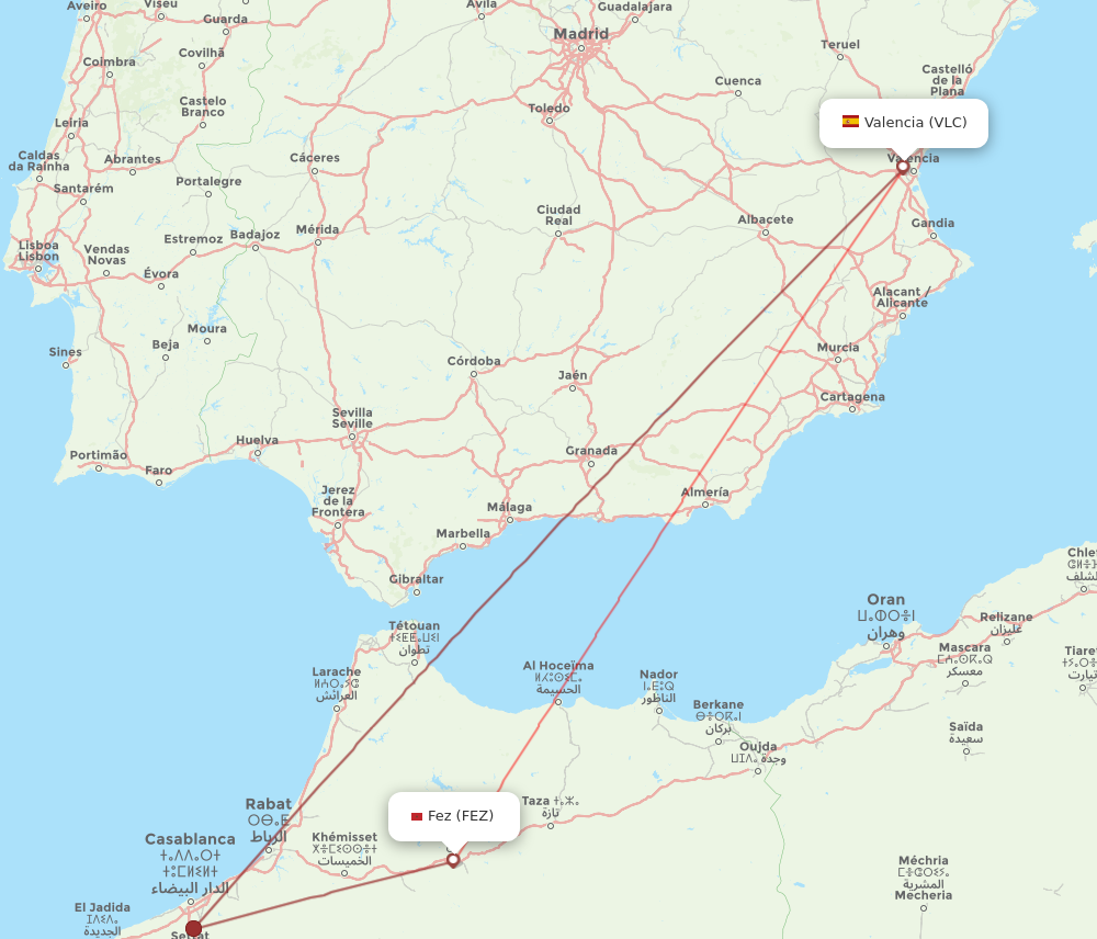 VLC to FEZ flights and routes map
