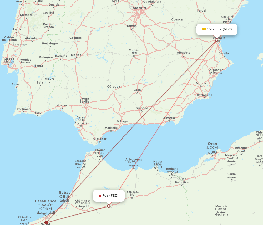 VLC to FEZ flights and routes map