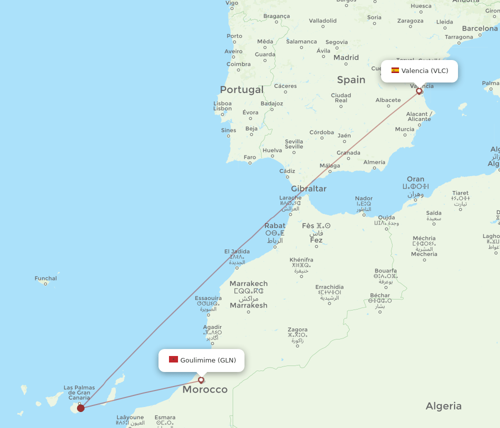 GLN to VLC flights and routes map