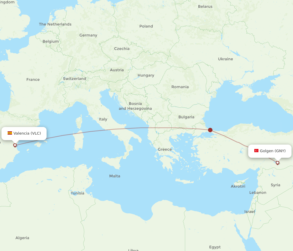 VLC-GNY flight routes