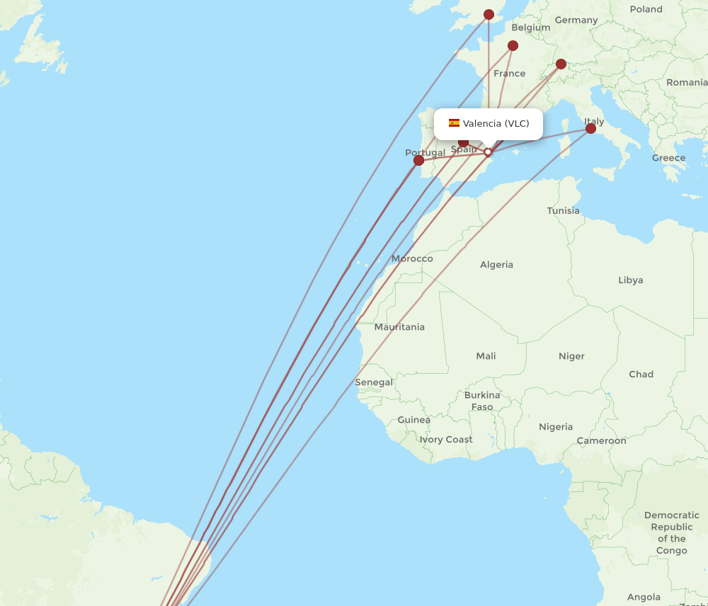 VLC to GRU flights and routes map