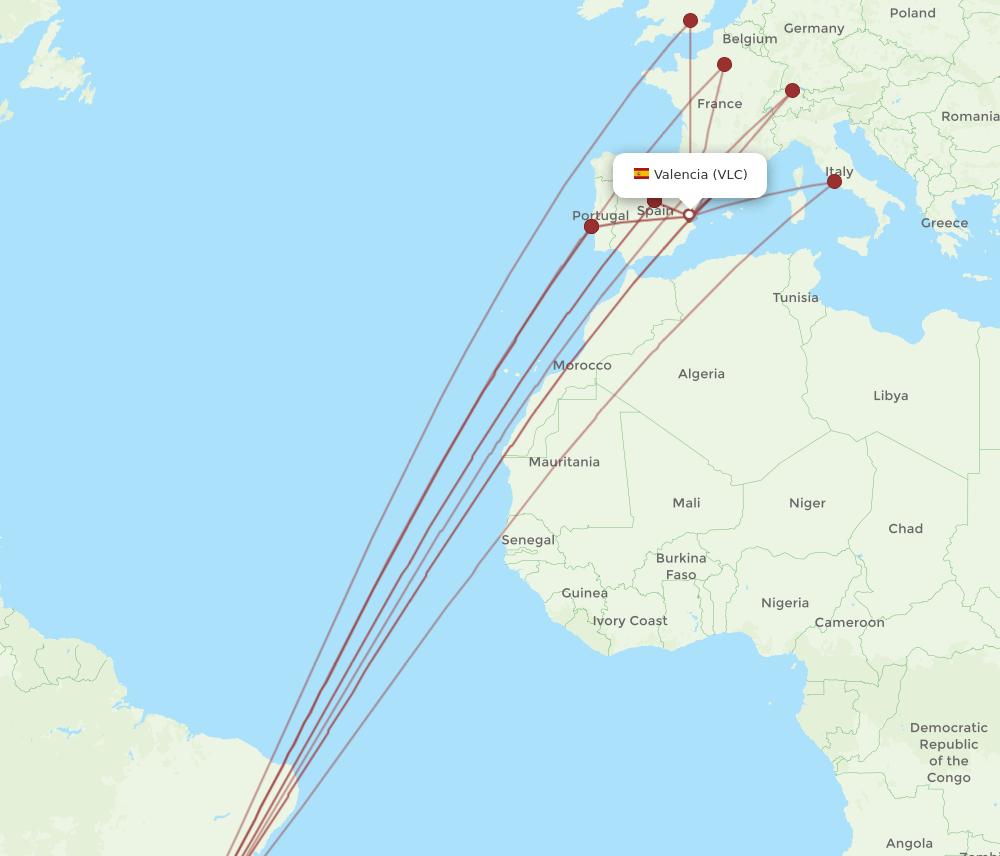 VLC to GRU flights and routes map