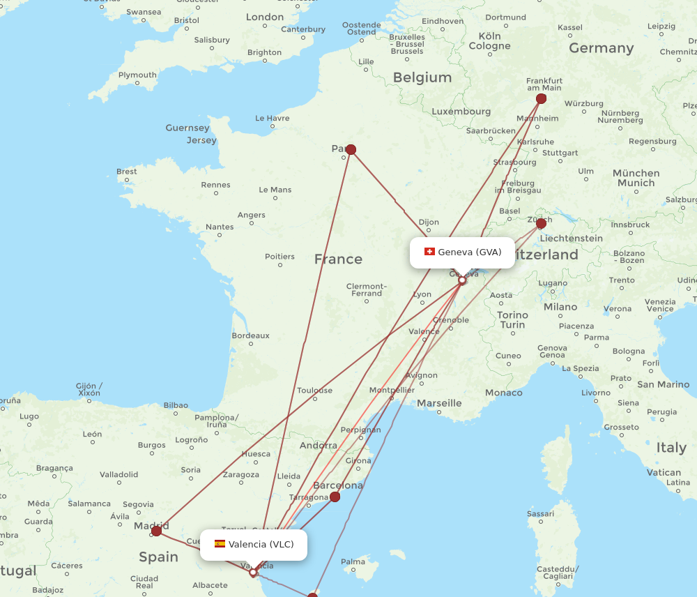 VLC to GVA flights and routes map