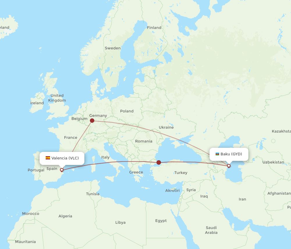 VLC-GYD flight routes