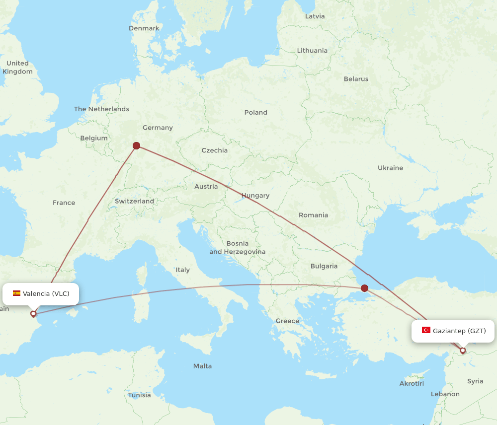 VLC-GZT flight routes