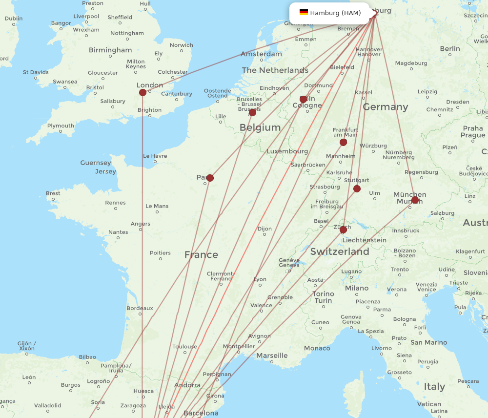 VLC to HAM flights and routes map