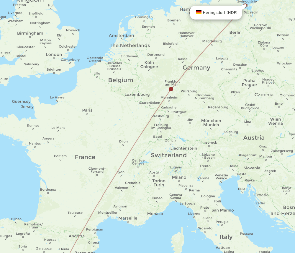 Valencia - Heringsdorf route map and flight paths