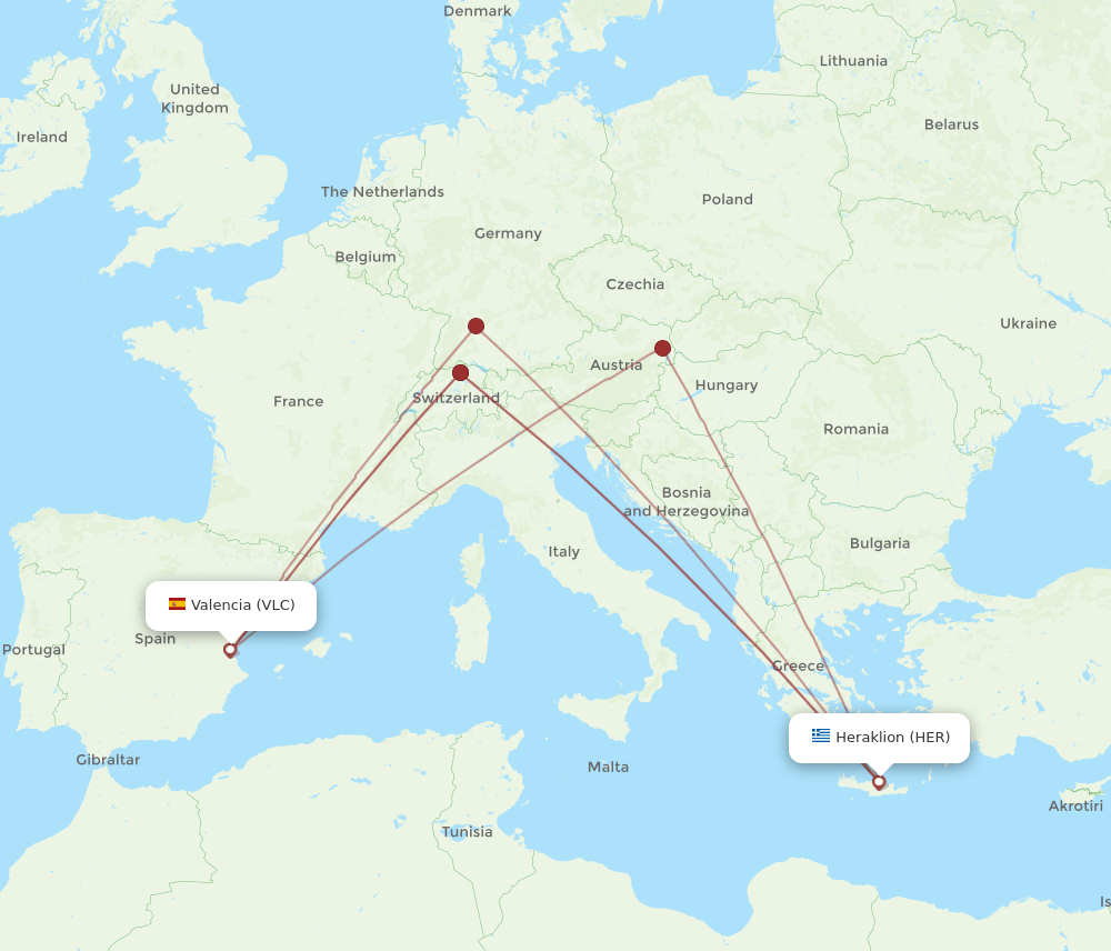 VLC to HER flights and routes map