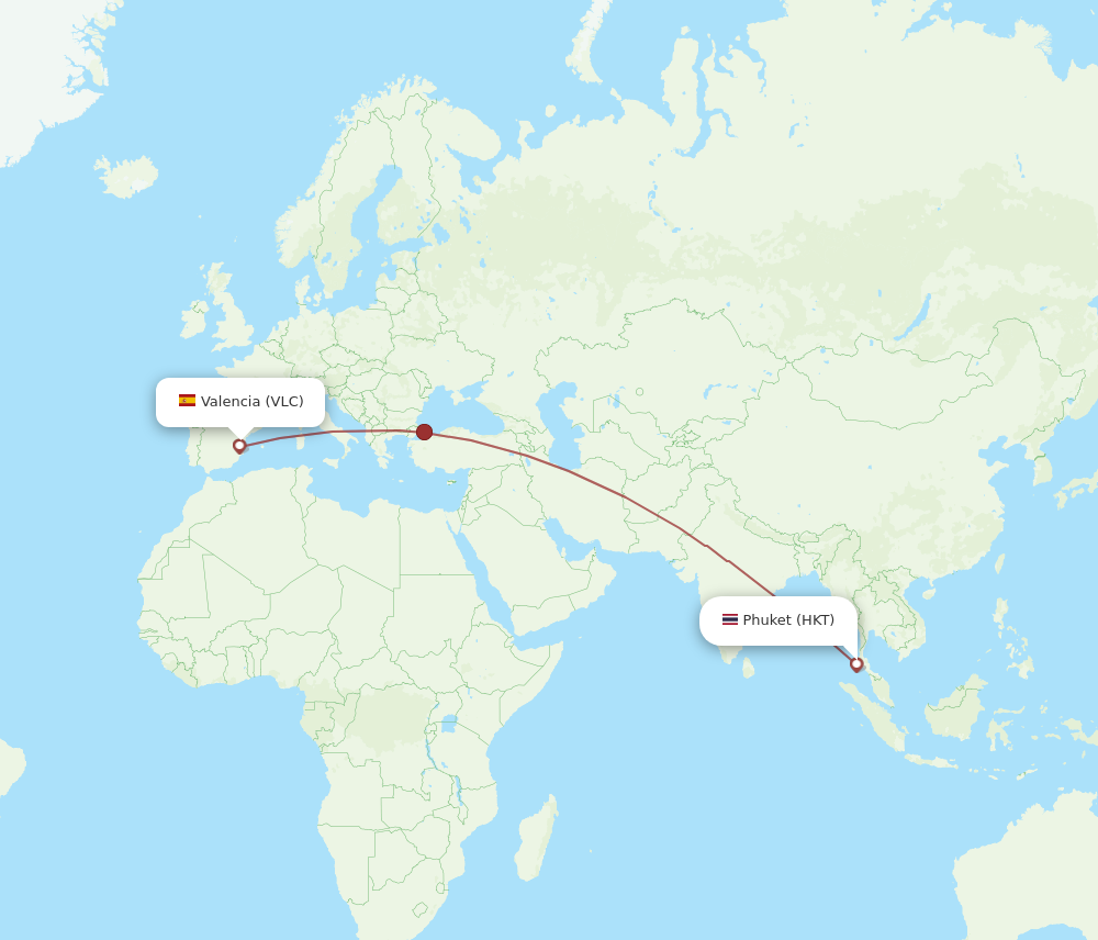 VLC to HKT flights and routes map