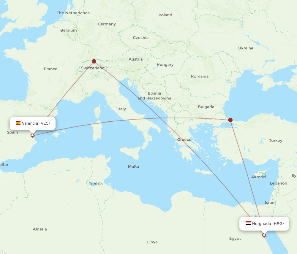 VLC-HRG flight routes
