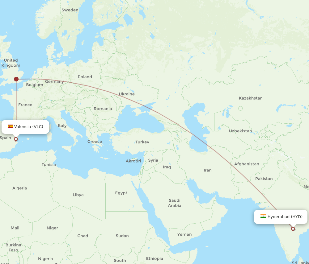 VLC-HYD flight routes