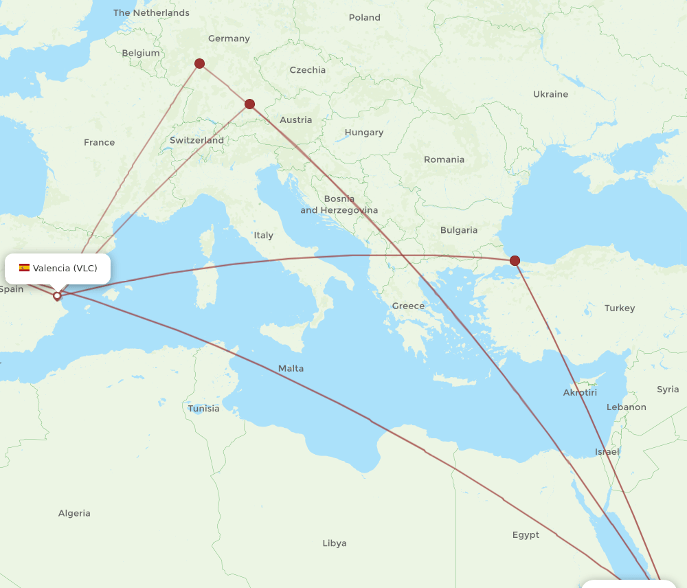 VLC to JED flights and routes map
