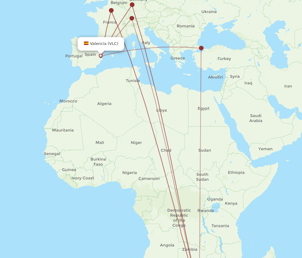 VLC-JNB flight routes
