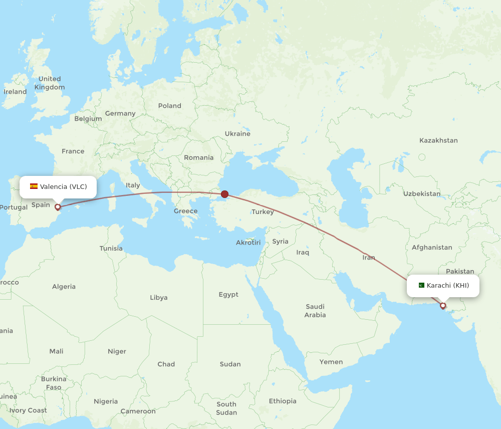 VLC-KHI flight routes