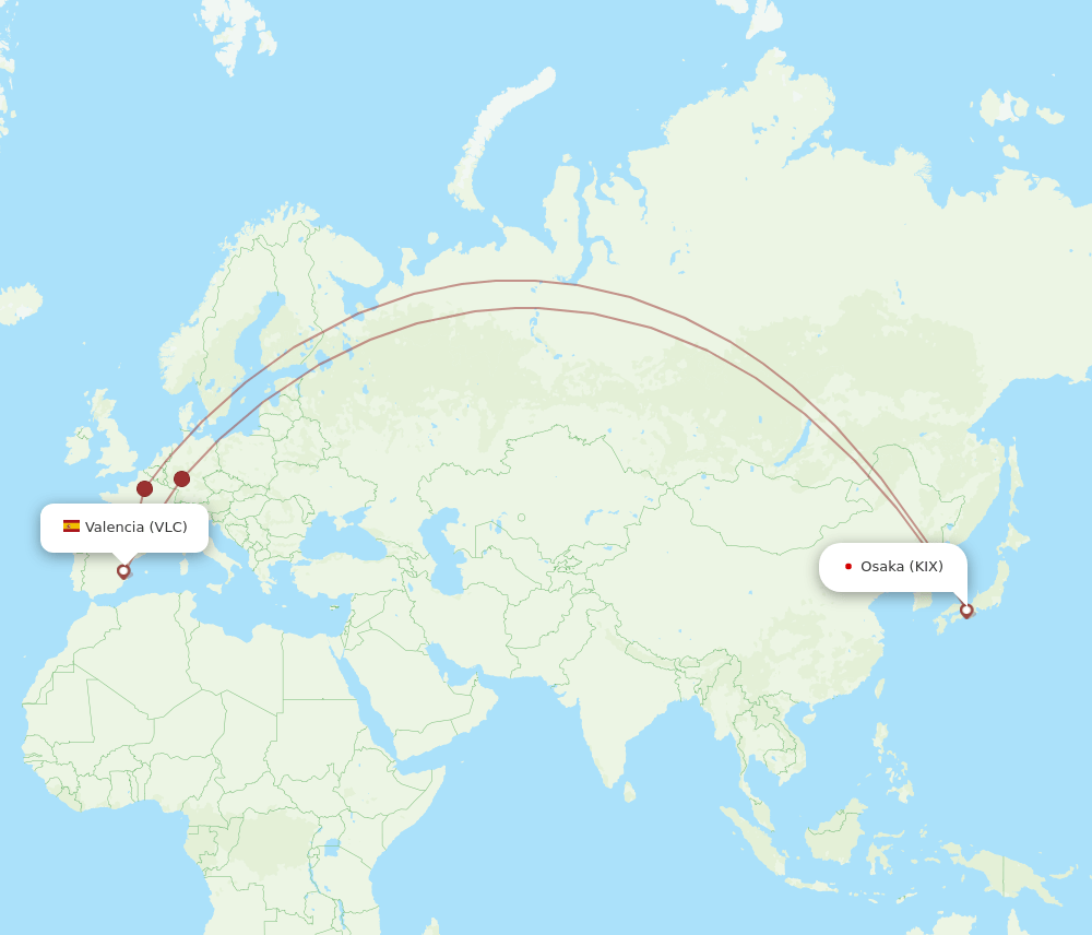VLC to KIX flights and routes map