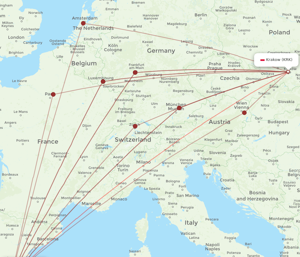 VLC-KRK flight routes