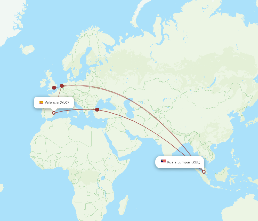 VLC-KUL flight routes