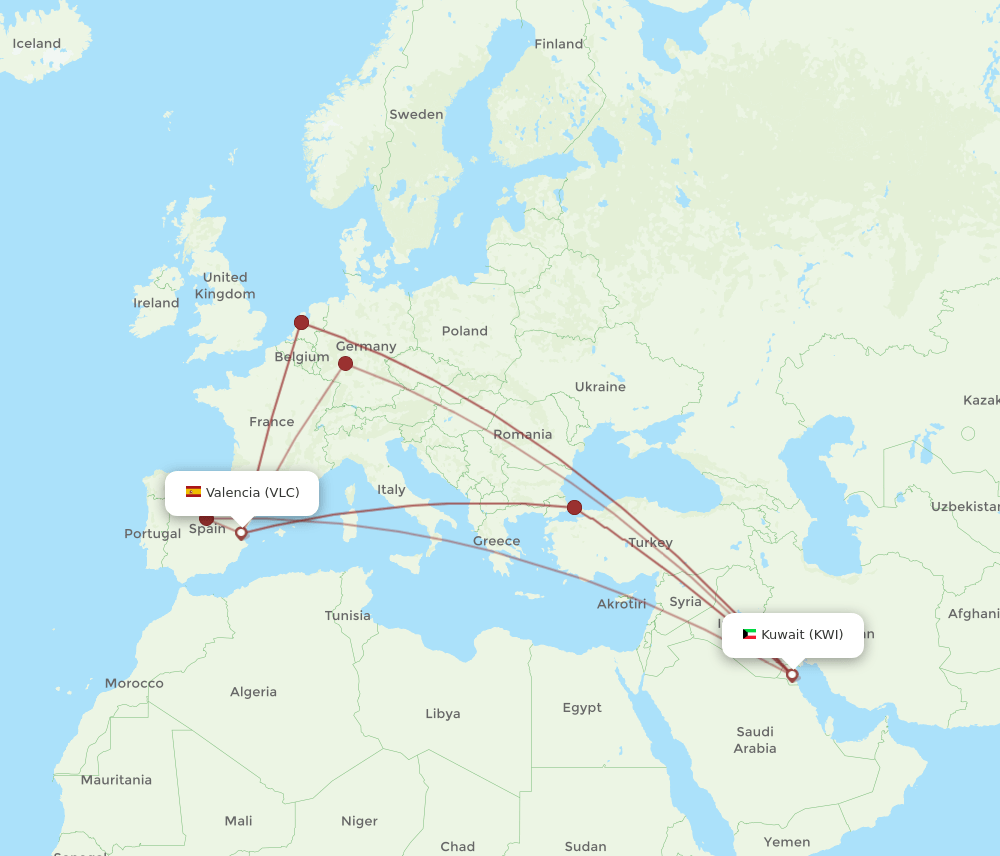 VLC-KWI flight routes