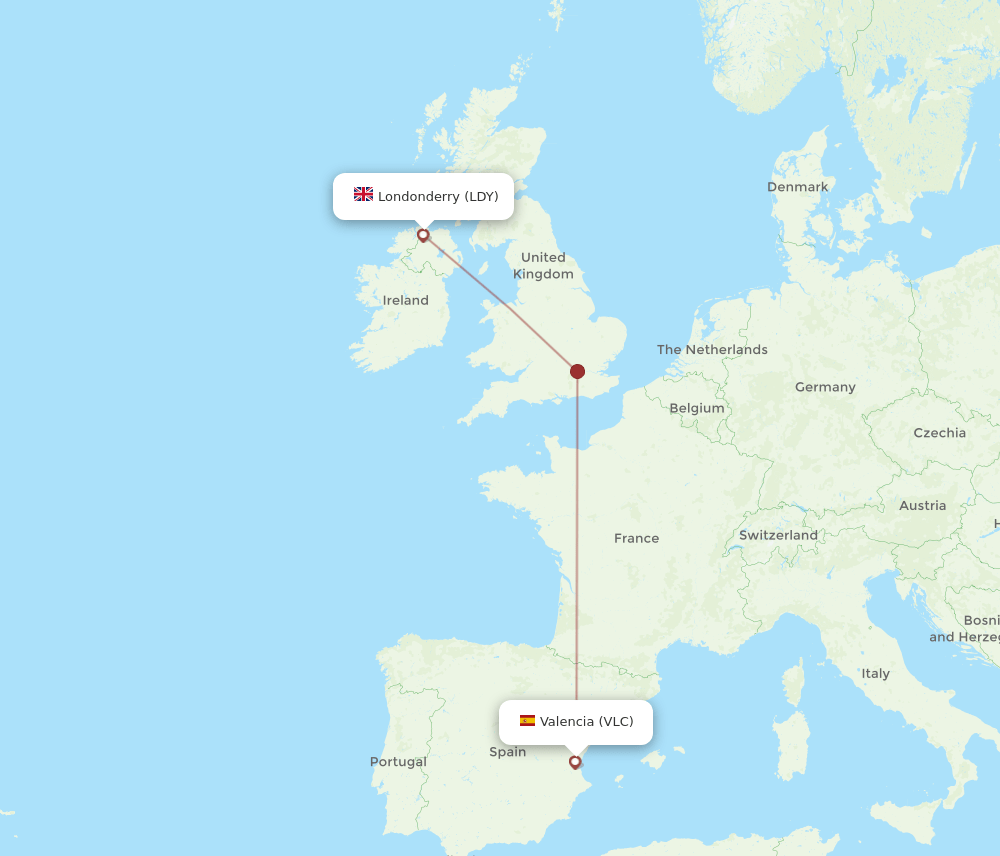 VLC to LDY flights and routes map