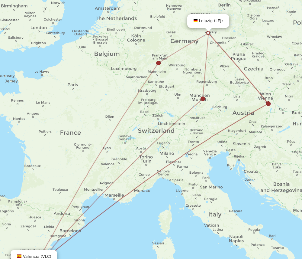 VLC to LEJ flights and routes map