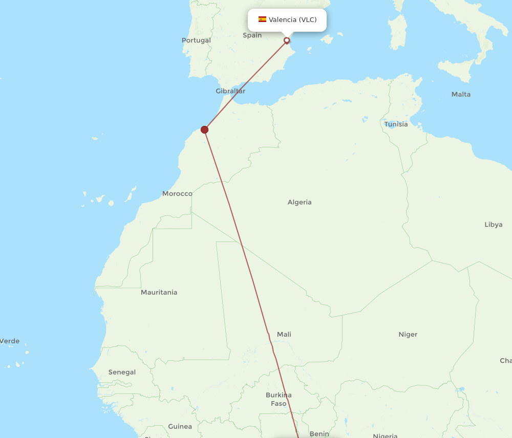 VLC to LFW flights and routes map