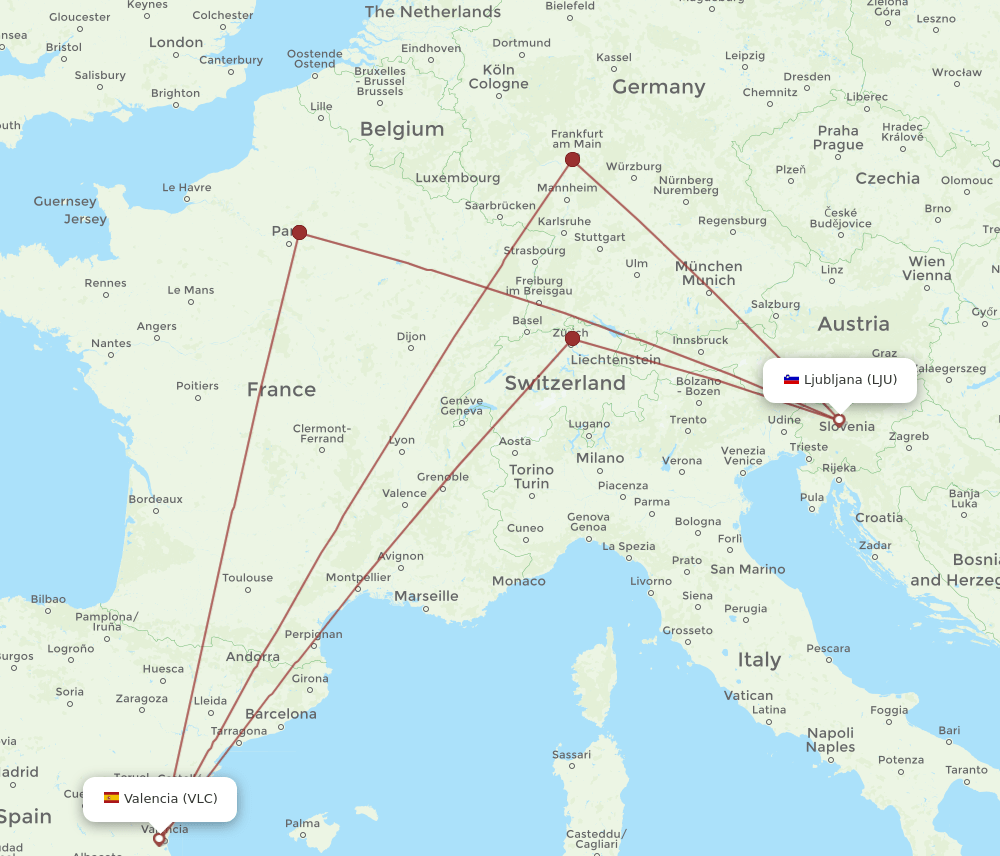 VLC-LJU flight routes