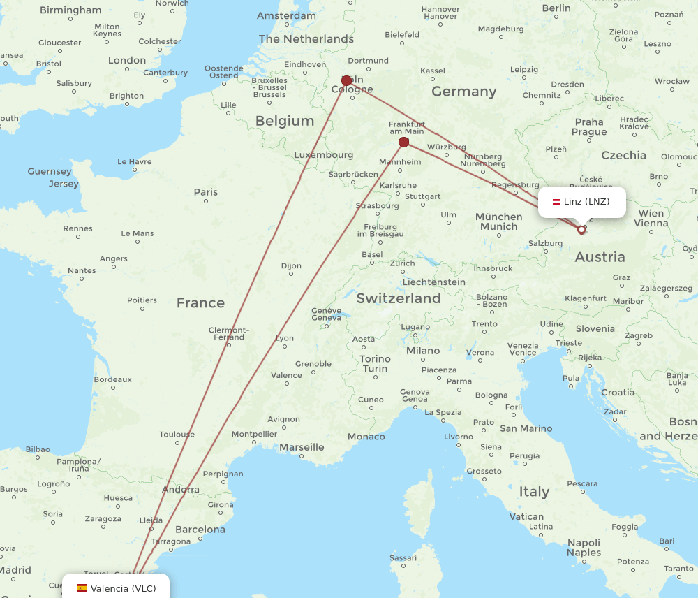 VLC to LNZ flights and routes map