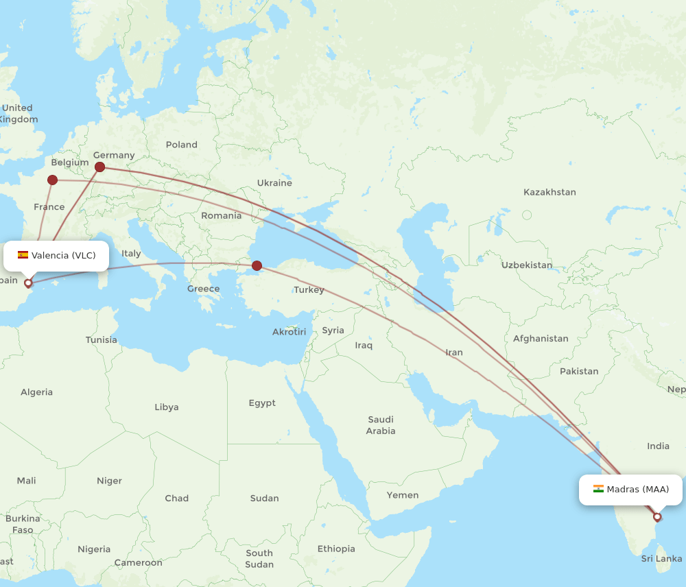 VLC-MAA flight routes