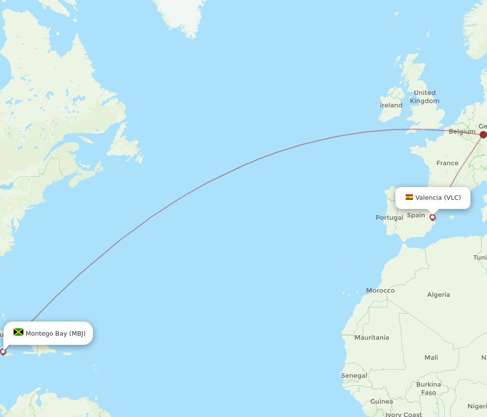 VLC-MBJ flight routes