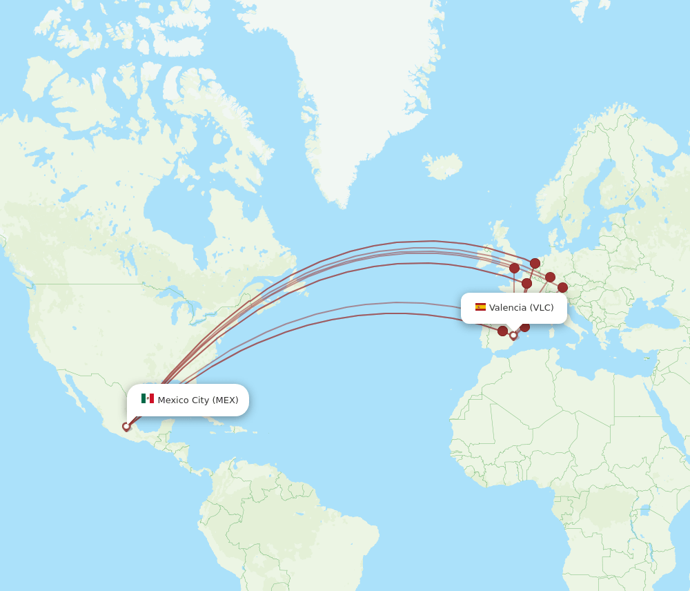 VLC to MEX flights and routes map