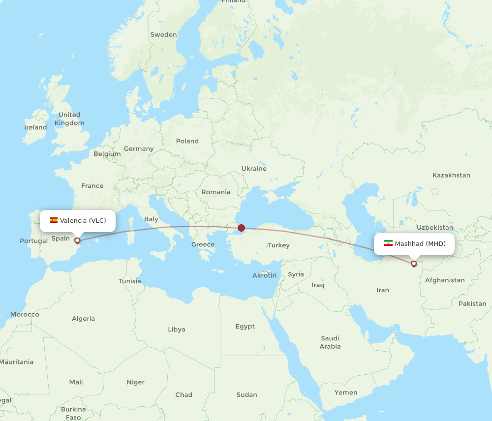 VLC to MHD flights and routes map