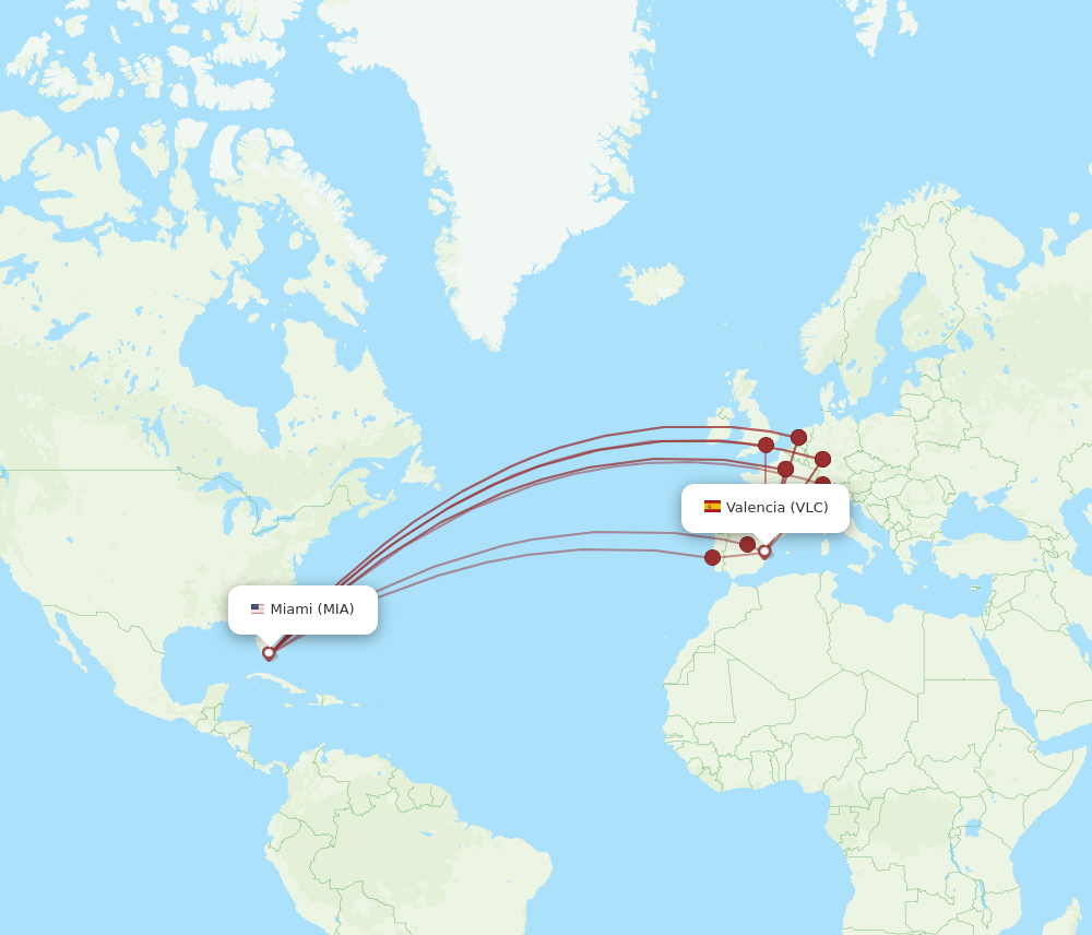 VLC to MIA flights and routes map