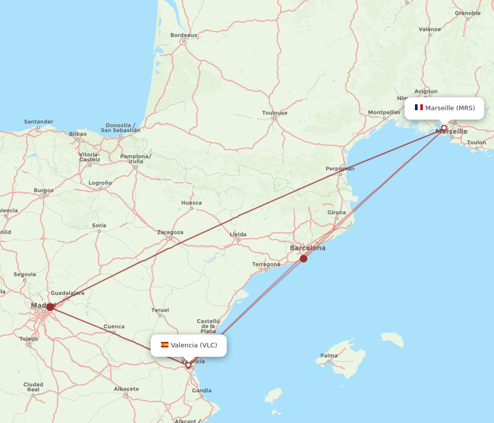 VLC to MRS flights and routes map