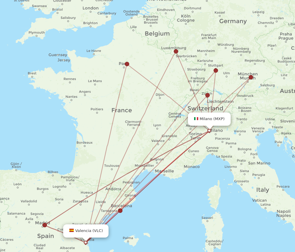 VLC to MXP flights and routes map