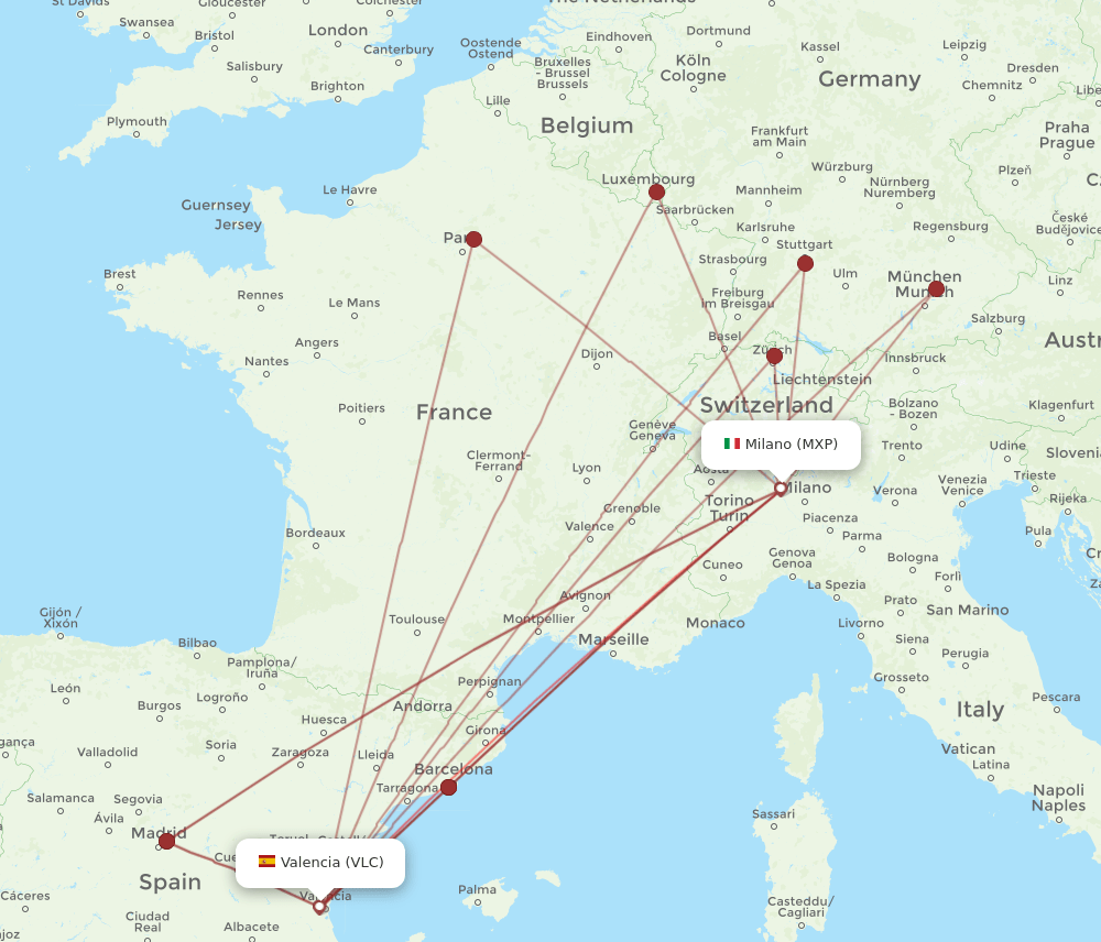 VLC-MXP flight routes