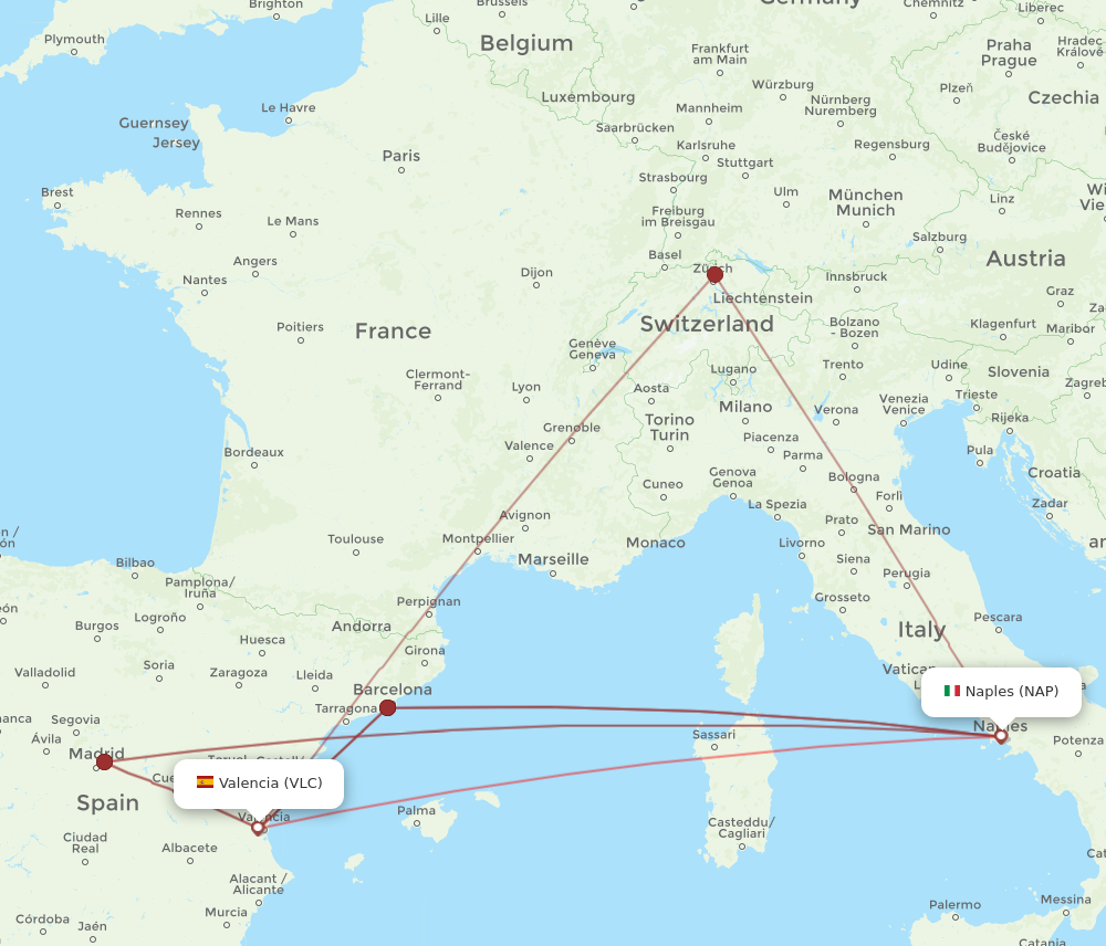 VLC to NAP flights and routes map