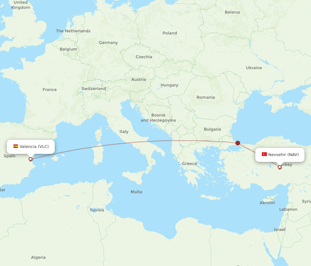 VLC to NAV flights and routes map