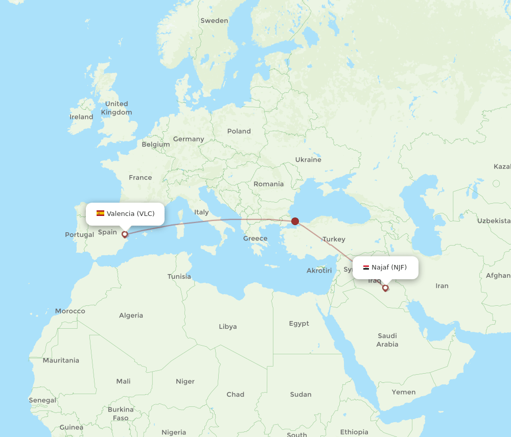 VLC-NJF flight routes