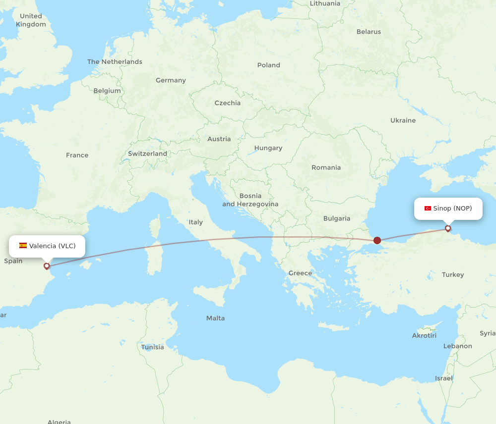 VLC to NOP flights and routes map